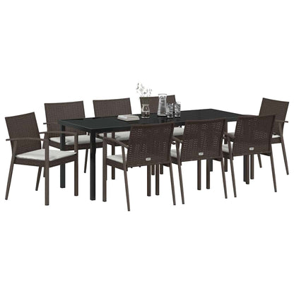 Set da Pranzo per Giardino 9 pcs Marrone e Nero Rattan in PE