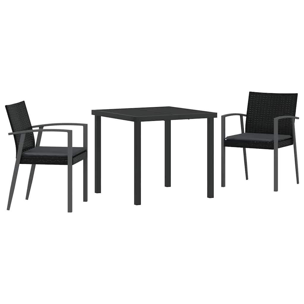 Set da Pranzo per Giardino 3 pcs Nero e Grigio Rattan in PE
