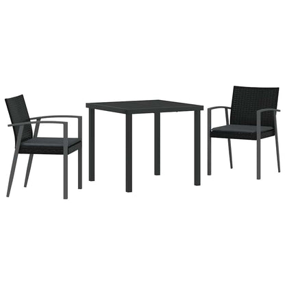 Set da Pranzo per Giardino 3 pcs Nero e Grigio Rattan in PE