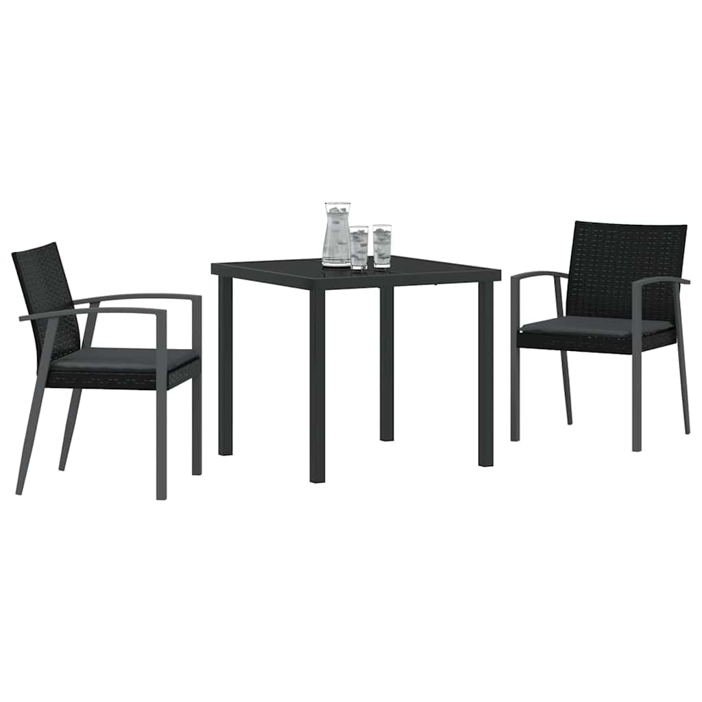 Set da Pranzo per Giardino 3 pcs Nero e Grigio Rattan in PE