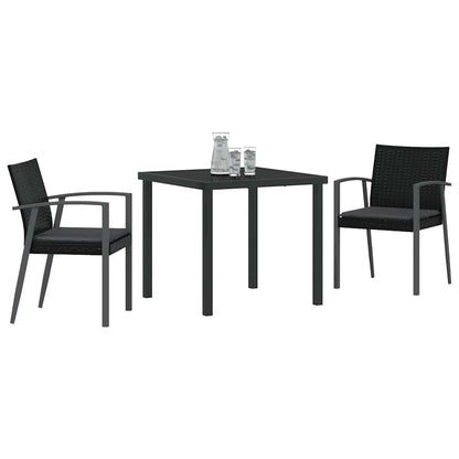 Set da Pranzo per Giardino 3 pcs Nero e Grigio Rattan in PE