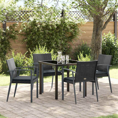 Set da Pranzo per Giardino 5 pcs Nero e Grigio Rattan in PE