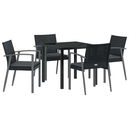 Set da Pranzo per Giardino 5 pcs Nero e Grigio Rattan in PE