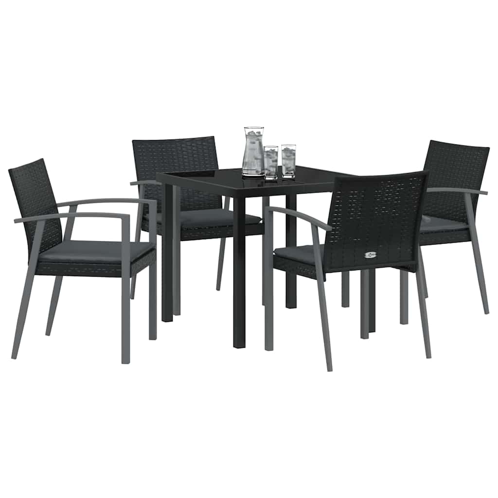 Set da Pranzo per Giardino 5 pcs Nero e Grigio Rattan in PE