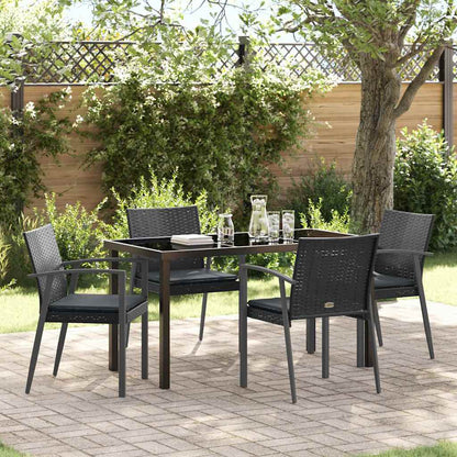 Set da Pranzo per Giardino 5 pcs Nero e Grigio Rattan in PE