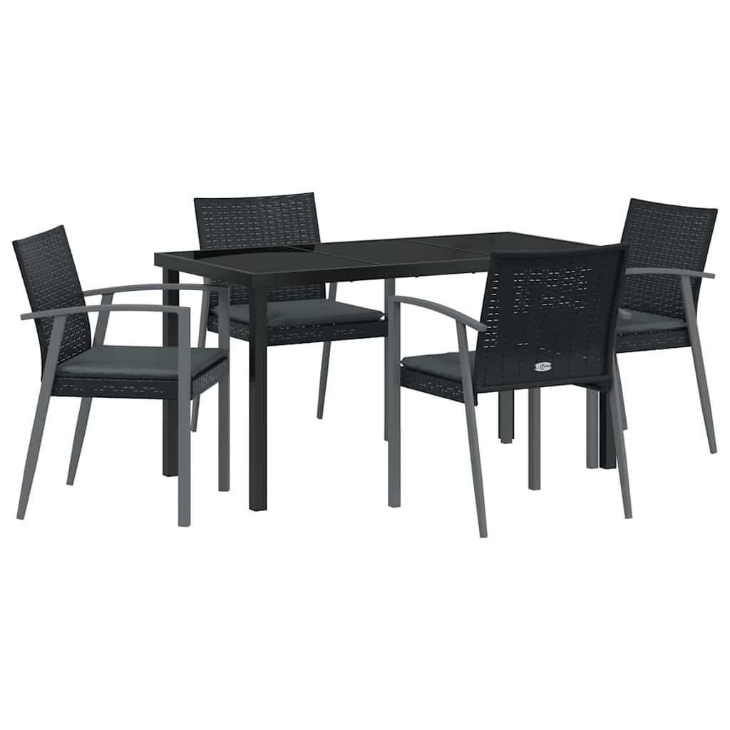 Set da Pranzo per Giardino 5 pcs Nero e Grigio Rattan in PE