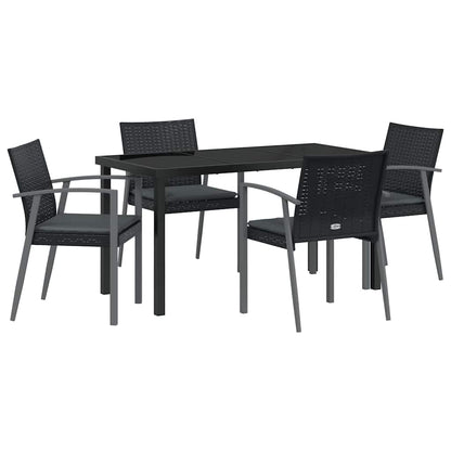 Set da Pranzo per Giardino 5 pcs Nero e Grigio Rattan in PE