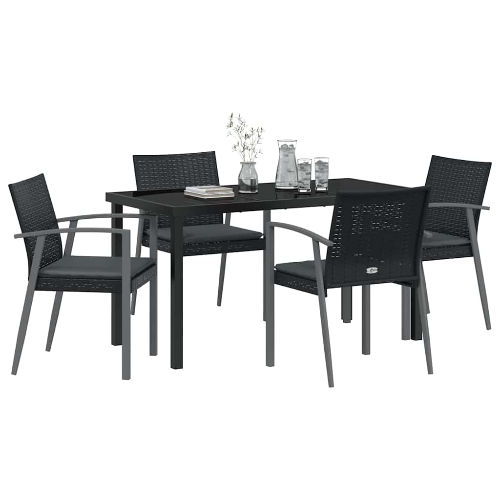 Set da Pranzo per Giardino 5 pcs Nero e Grigio Rattan in PE