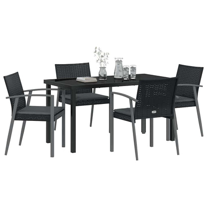 Set da Pranzo per Giardino 5 pcs Nero e Grigio Rattan in PE