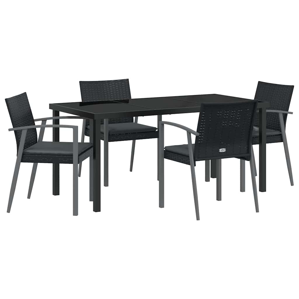 Set da Pranzo per Giardino 5 pcs Nero e Grigio Rattan in PE