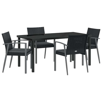 Set da Pranzo per Giardino 5 pcs Nero e Grigio Rattan in PE