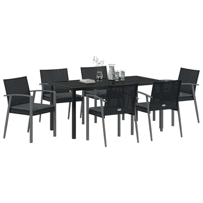 Set da Pranzo per Giardino 7 pcs Nero e Grigio Rattan in PE