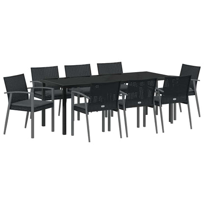 Set da Pranzo per Giardino 9 pcs Nero e Grigio Rattan in PE