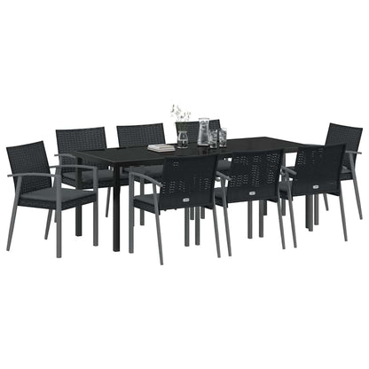 Set da Pranzo per Giardino 9 pcs Nero e Grigio Rattan in PE