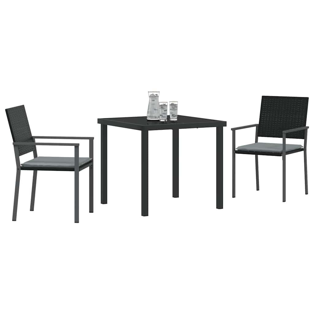 Set da Pranzo per Giardino 3 pcs Nero e Grigio Chiaro