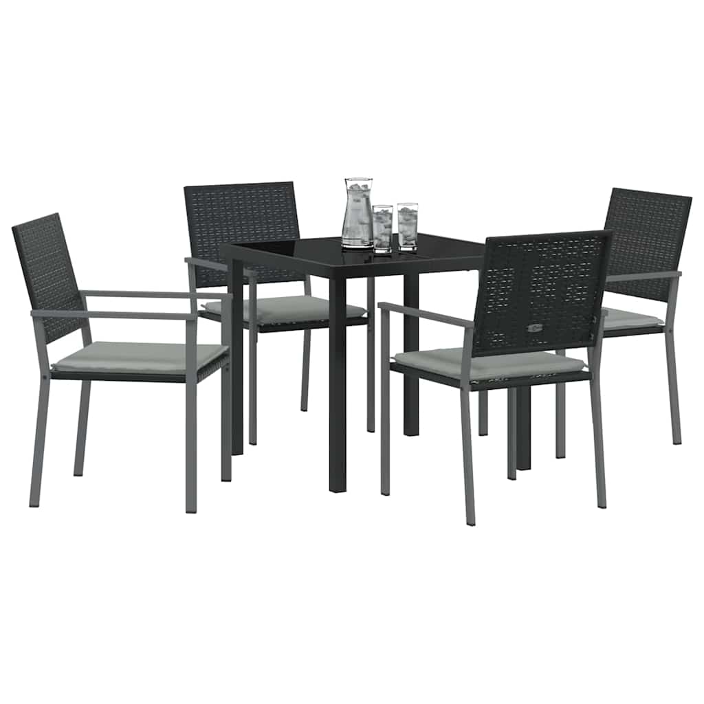 Set da Pranzo per Giardino 5 pcs Nero e Grigio Chiaro