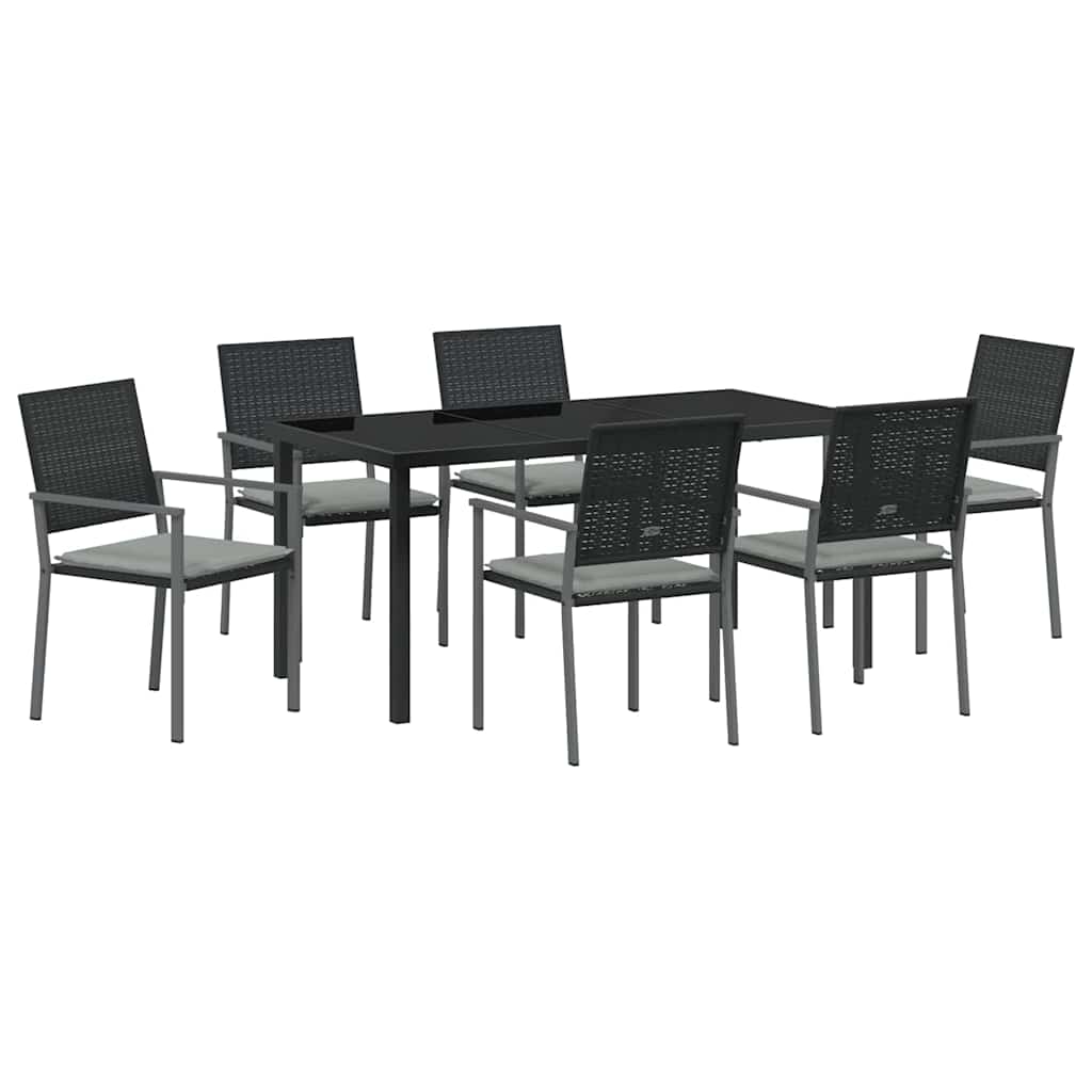 Set da Pranzo per Giardino 7 pcs Nero e Grigio Chiaro