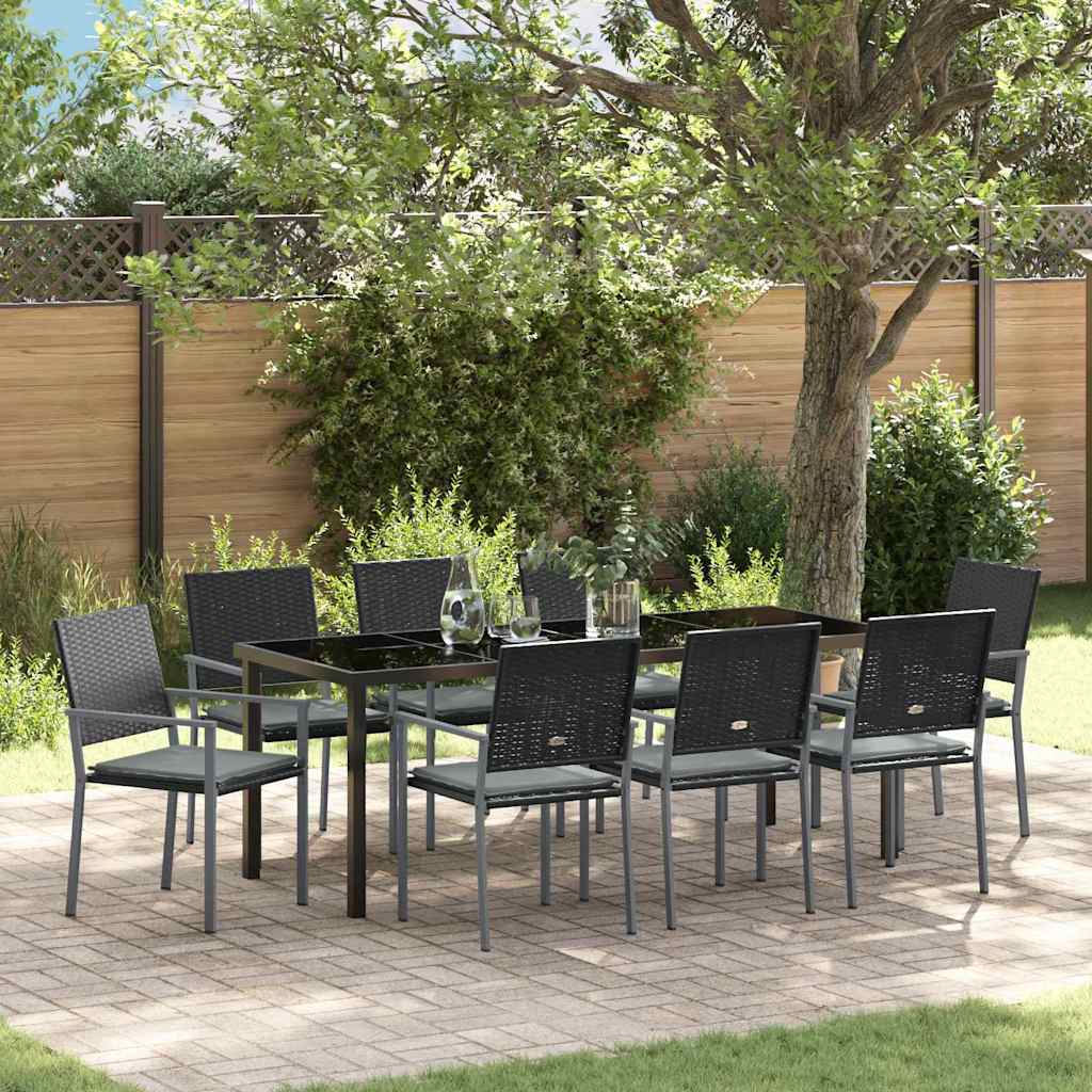 Set da Pranzo per Giardino 9 pcs Nero e Grigio Chiaro