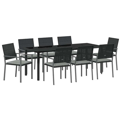Set da Pranzo per Giardino 9 pcs Nero e Grigio Chiaro