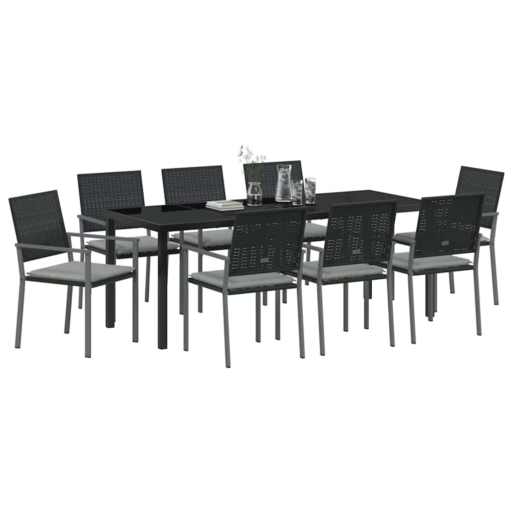 Set da Pranzo per Giardino 9 pcs Nero e Grigio Chiaro