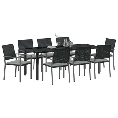 Set da Pranzo per Giardino 9 pcs Nero e Grigio Chiaro