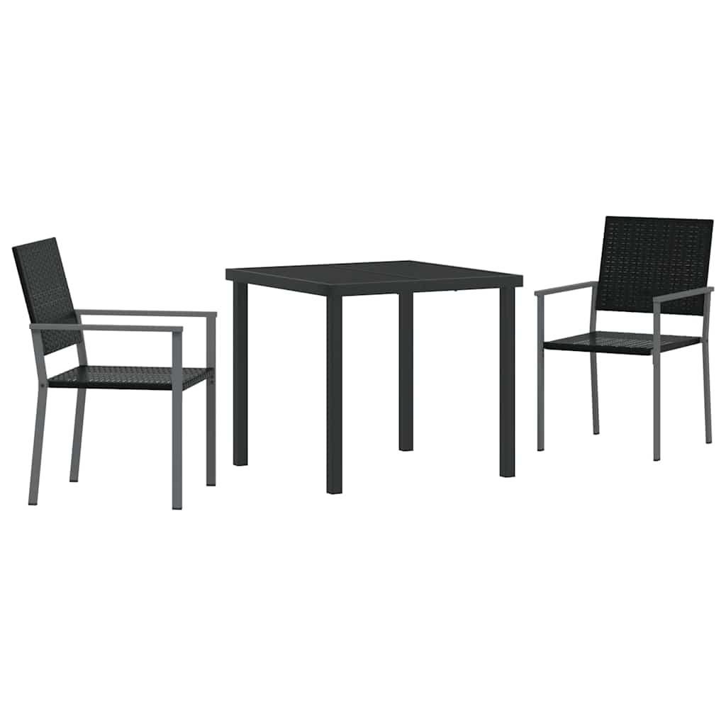 Set da Pranzo per Giardino 3 pcs Nero Rattan in PE