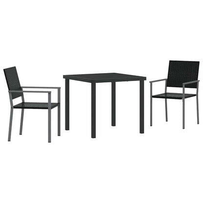 Set da Pranzo per Giardino 3 pcs Nero Rattan in PE