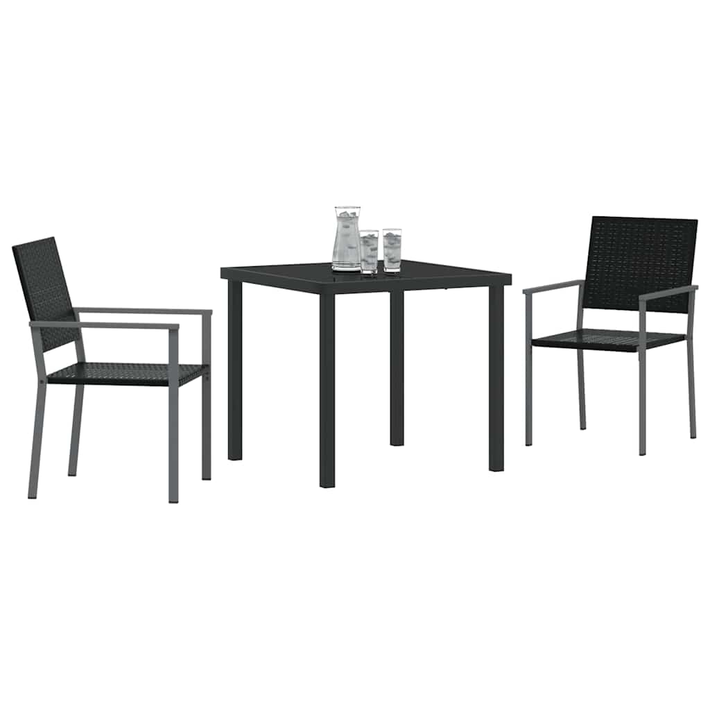 Set da Pranzo per Giardino 3 pcs Nero Rattan in PE