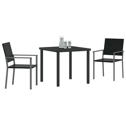 Set da Pranzo per Giardino 3 pcs Nero Rattan in PE