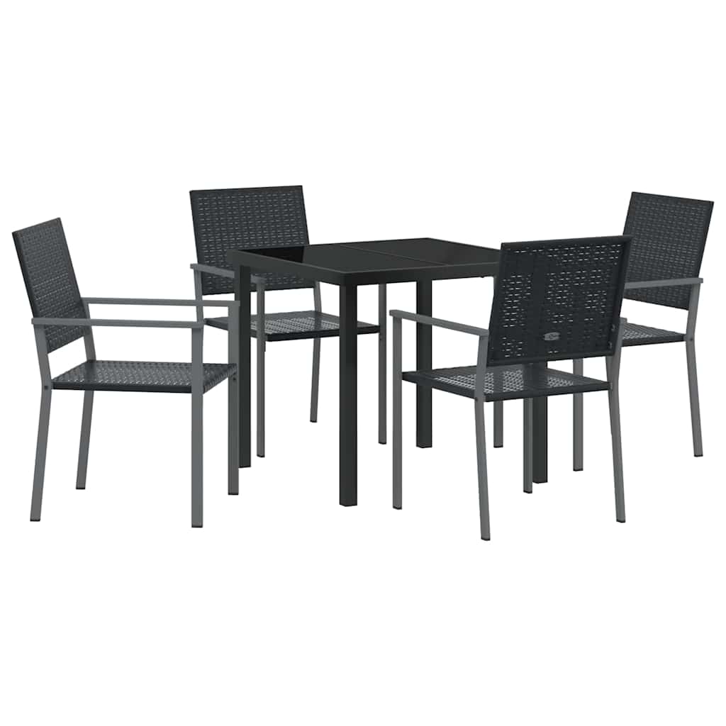 Set da Pranzo per Giardino 5 pcs Nero Rattan in PE