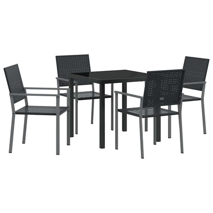Set da Pranzo per Giardino 5 pcs Nero Rattan in PE