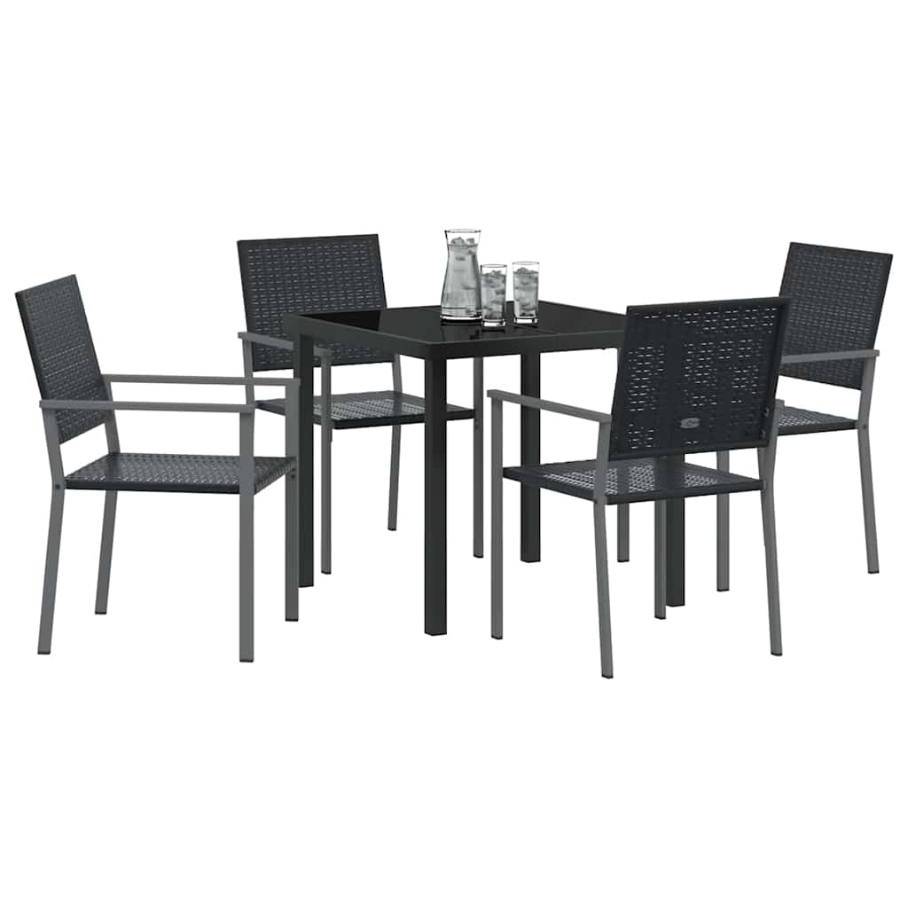 Set da Pranzo per Giardino 5 pcs Nero Rattan in PE