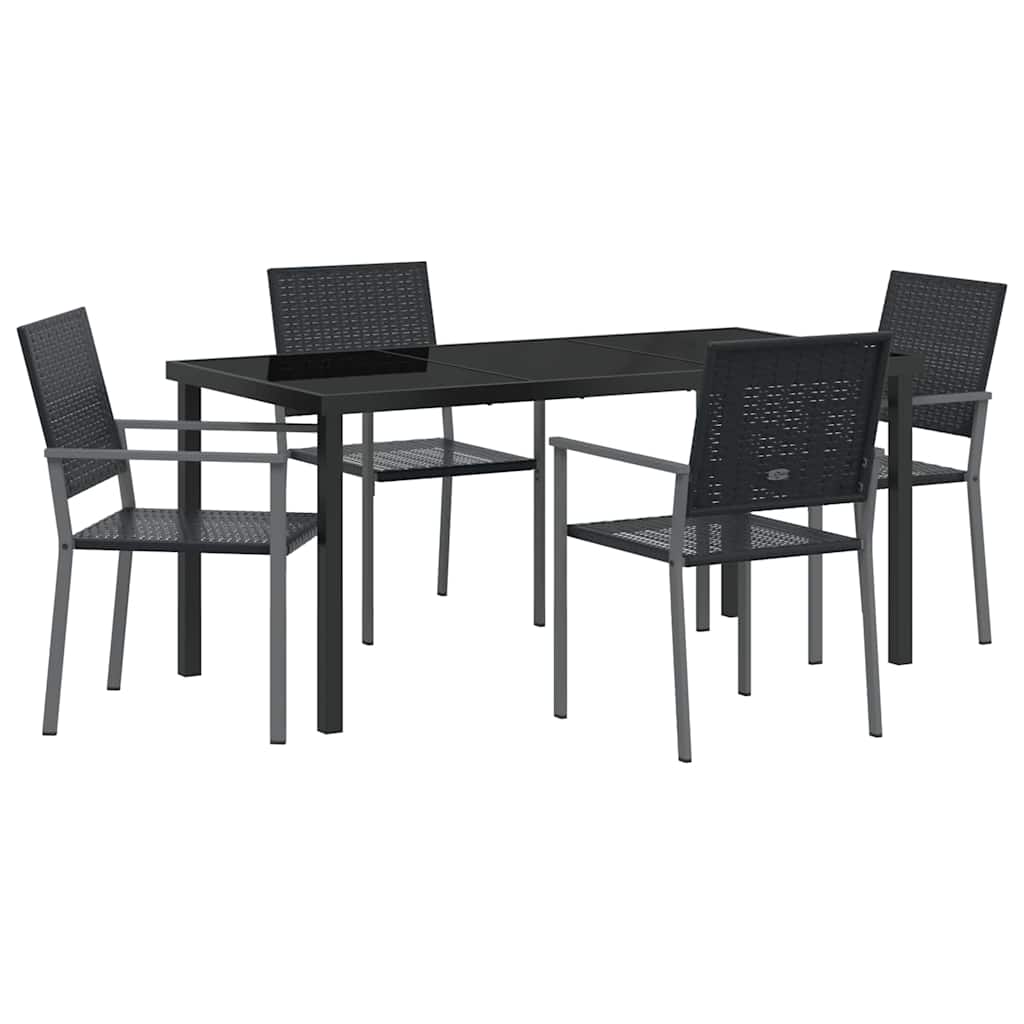 Set da Pranzo per Giardino 5 pcs Nero Rattan in PE