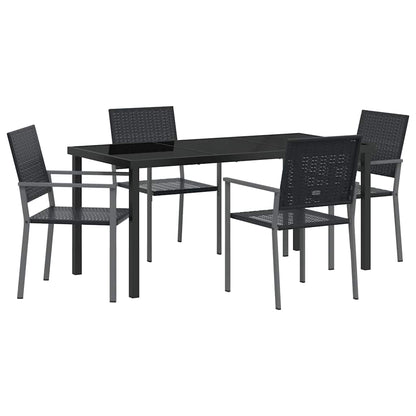 Set da Pranzo per Giardino 5 pcs Nero Rattan in PE