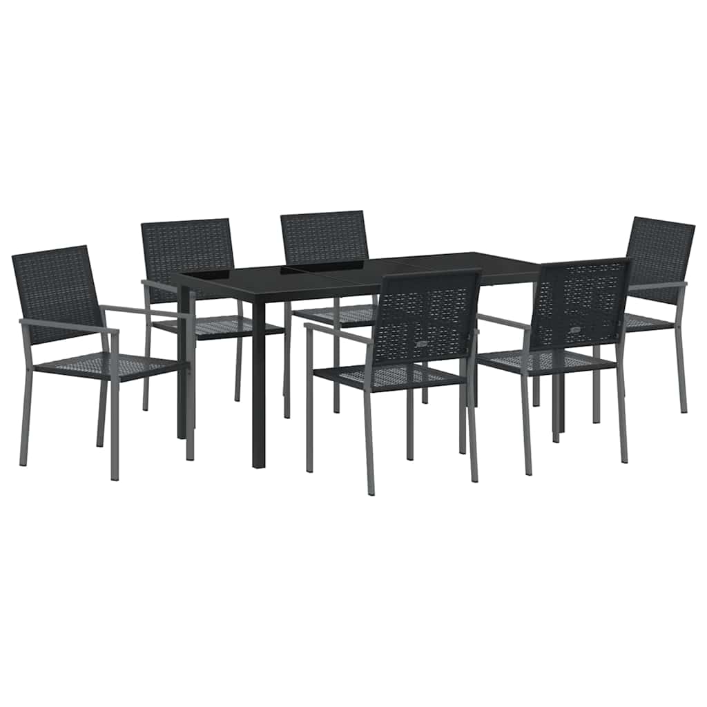 Set da Pranzo per Giardino 7 pcs Nero Rattan in PE
