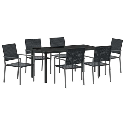 Set da Pranzo per Giardino 7 pcs Nero Rattan in PE