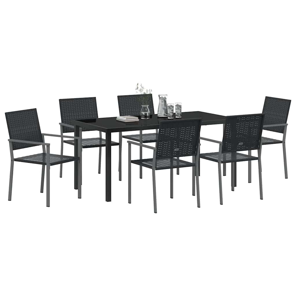 Set da Pranzo per Giardino 7 pcs Nero Rattan in PE