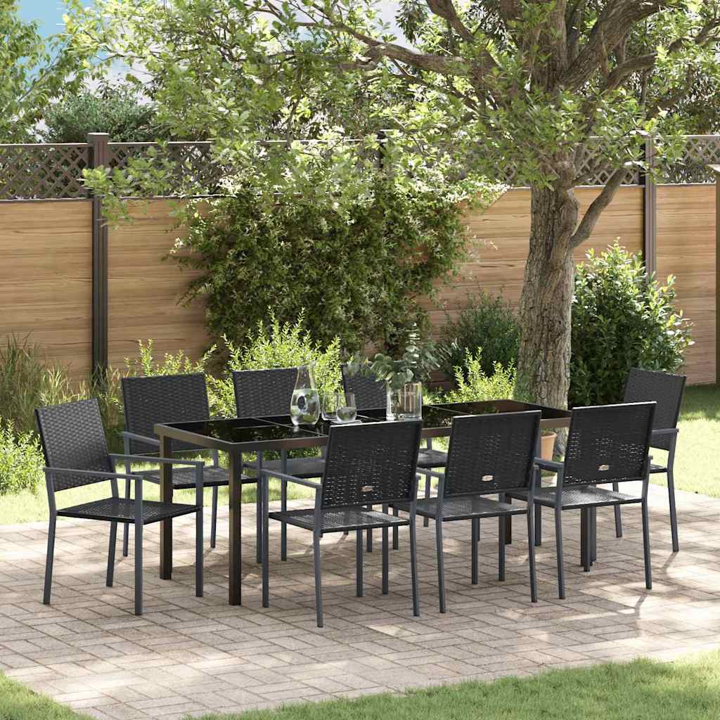 Set da Pranzo per Giardino 9 pcs Nero Rattan in PE