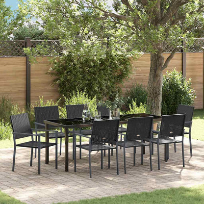 Set da Pranzo per Giardino 9 pcs Nero Rattan in PE