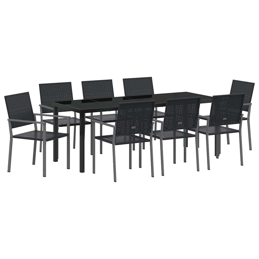Set da Pranzo per Giardino 9 pcs Nero Rattan in PE