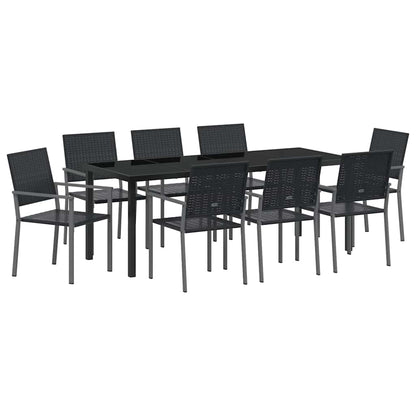 Set da Pranzo per Giardino 9 pcs Nero Rattan in PE