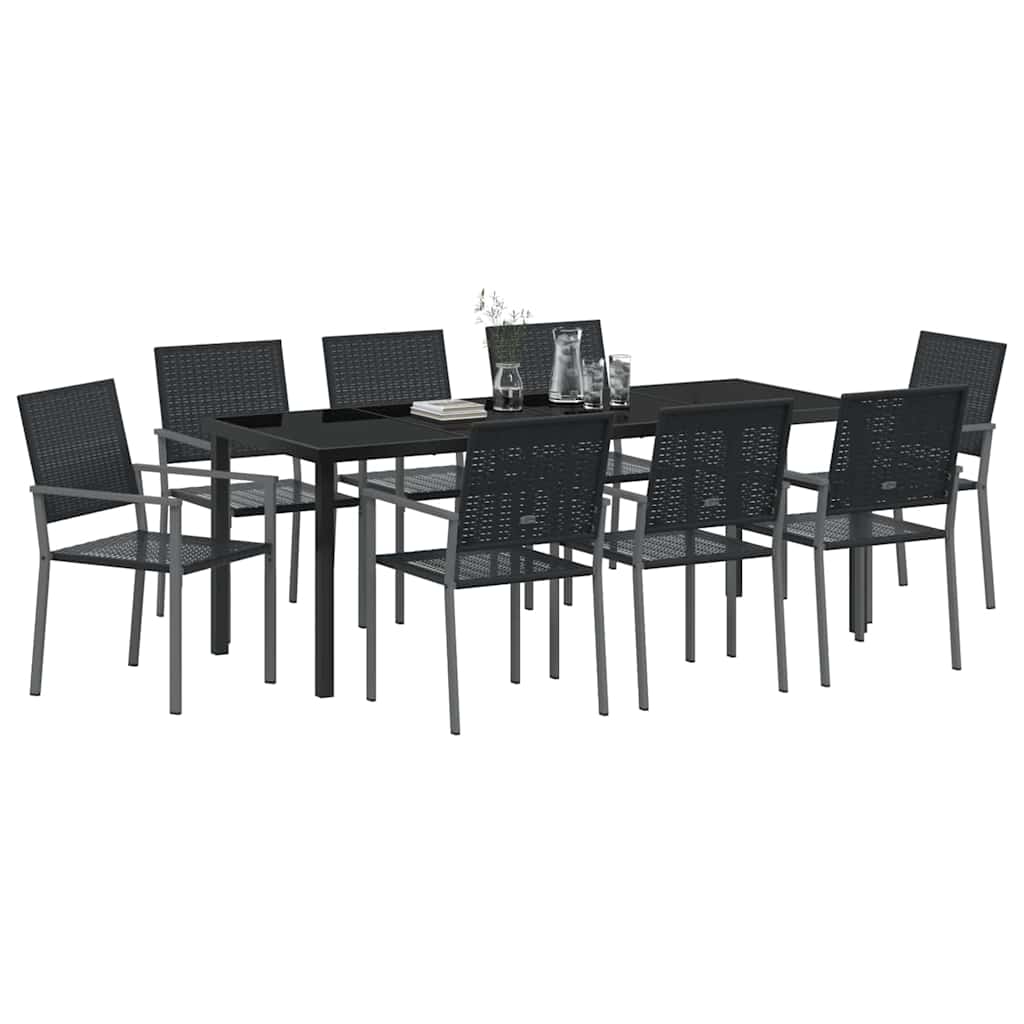 Set da Pranzo per Giardino 9 pcs Nero Rattan in PE