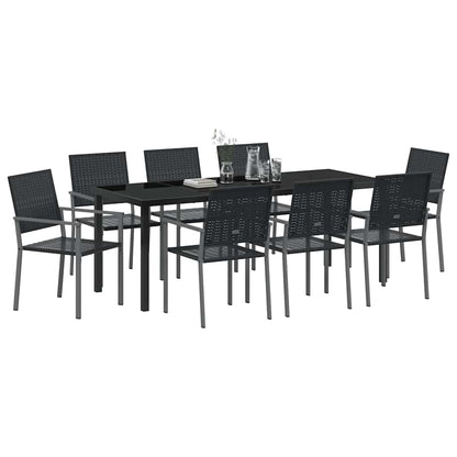 Set da Pranzo per Giardino 9 pcs Nero Rattan in PE