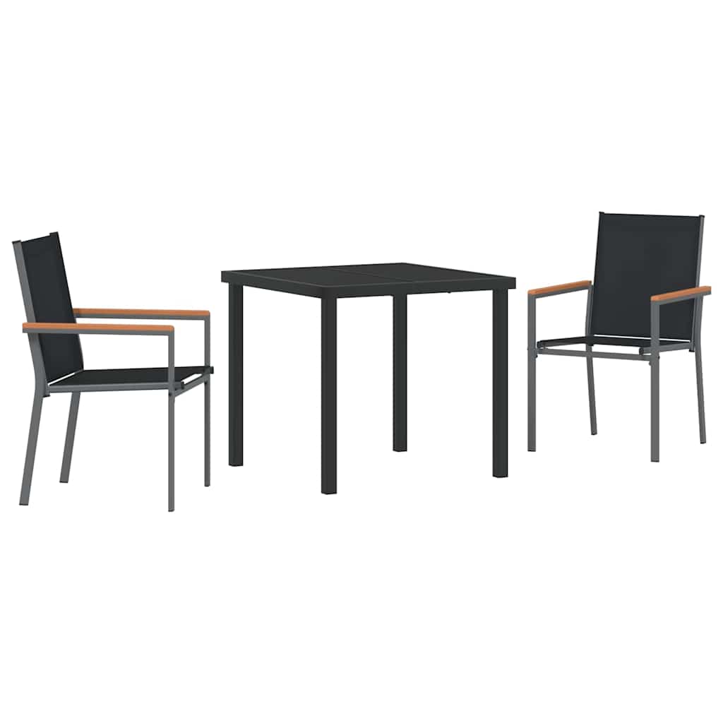 Set da Pranzo per Giardino 3 pcs Nero