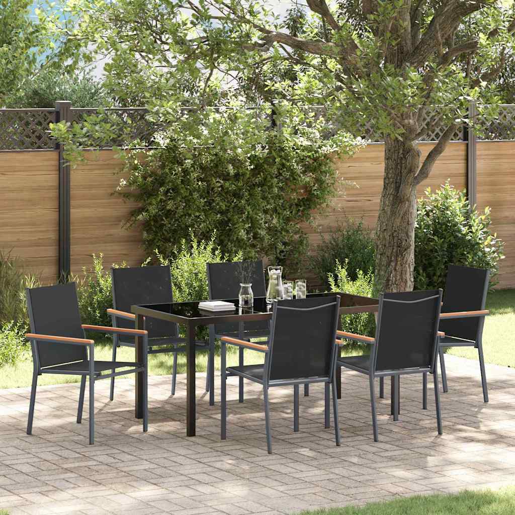 Set da Pranzo per Giardino 7 pcs Nero