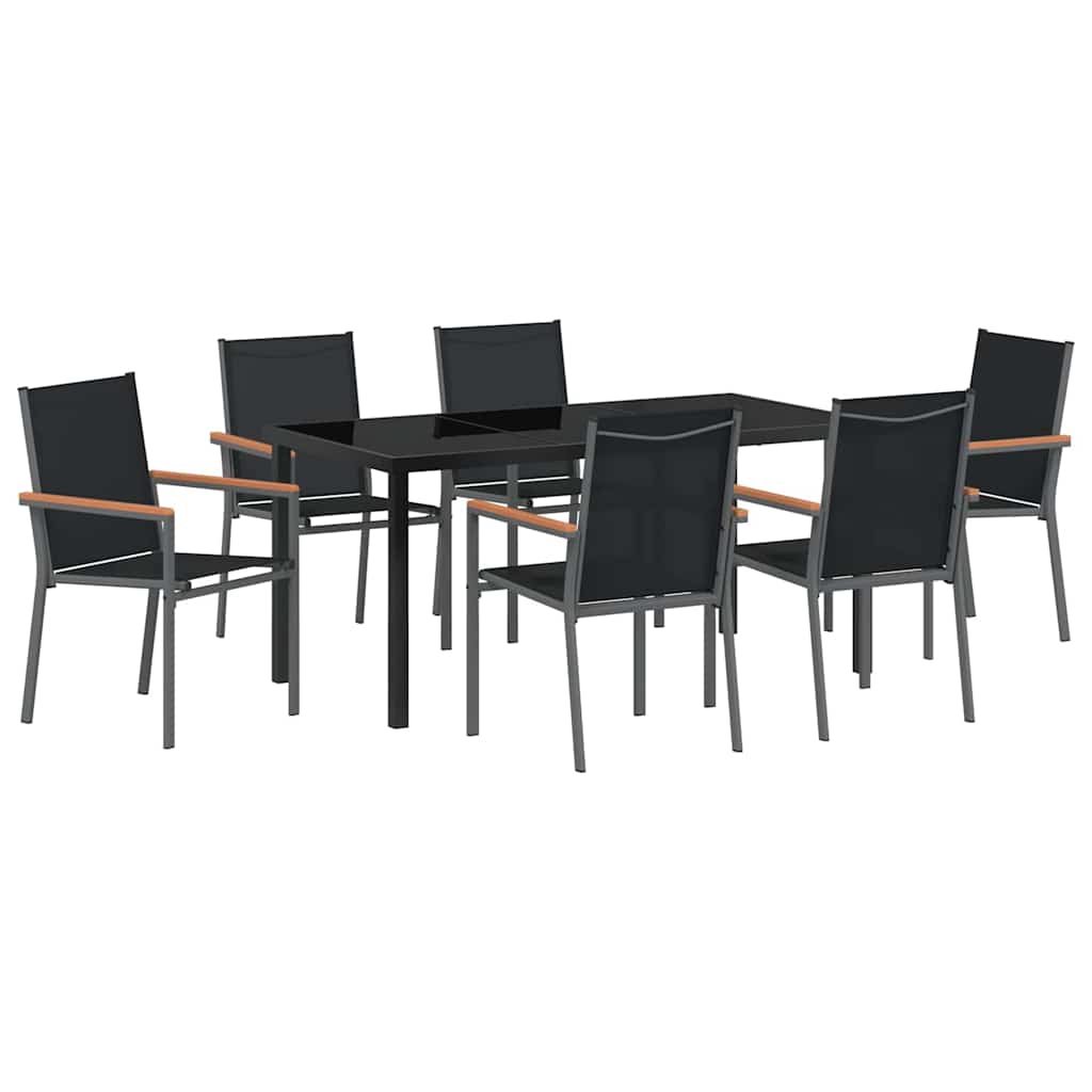 Set da Pranzo per Giardino 7 pcs Nero