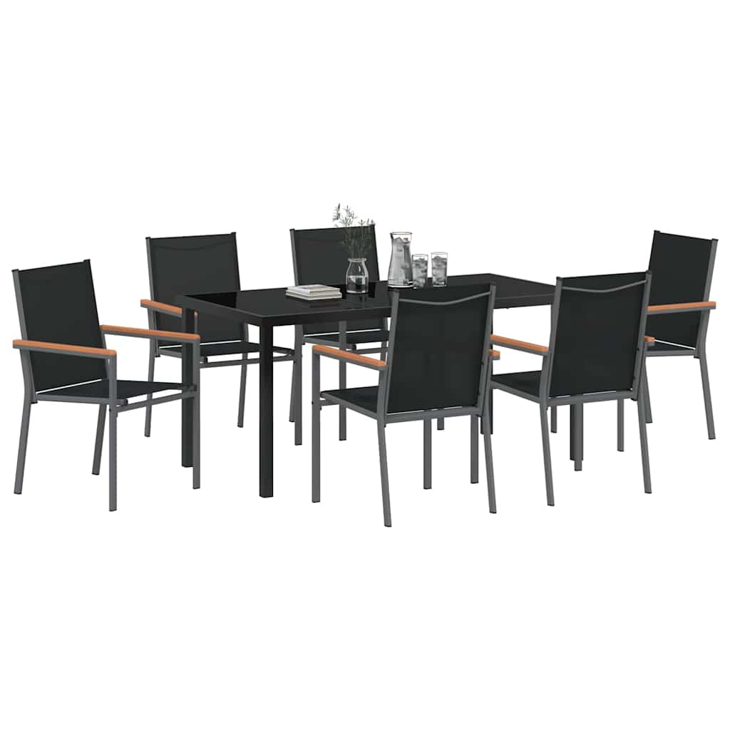 Set da Pranzo per Giardino 7 pcs Nero