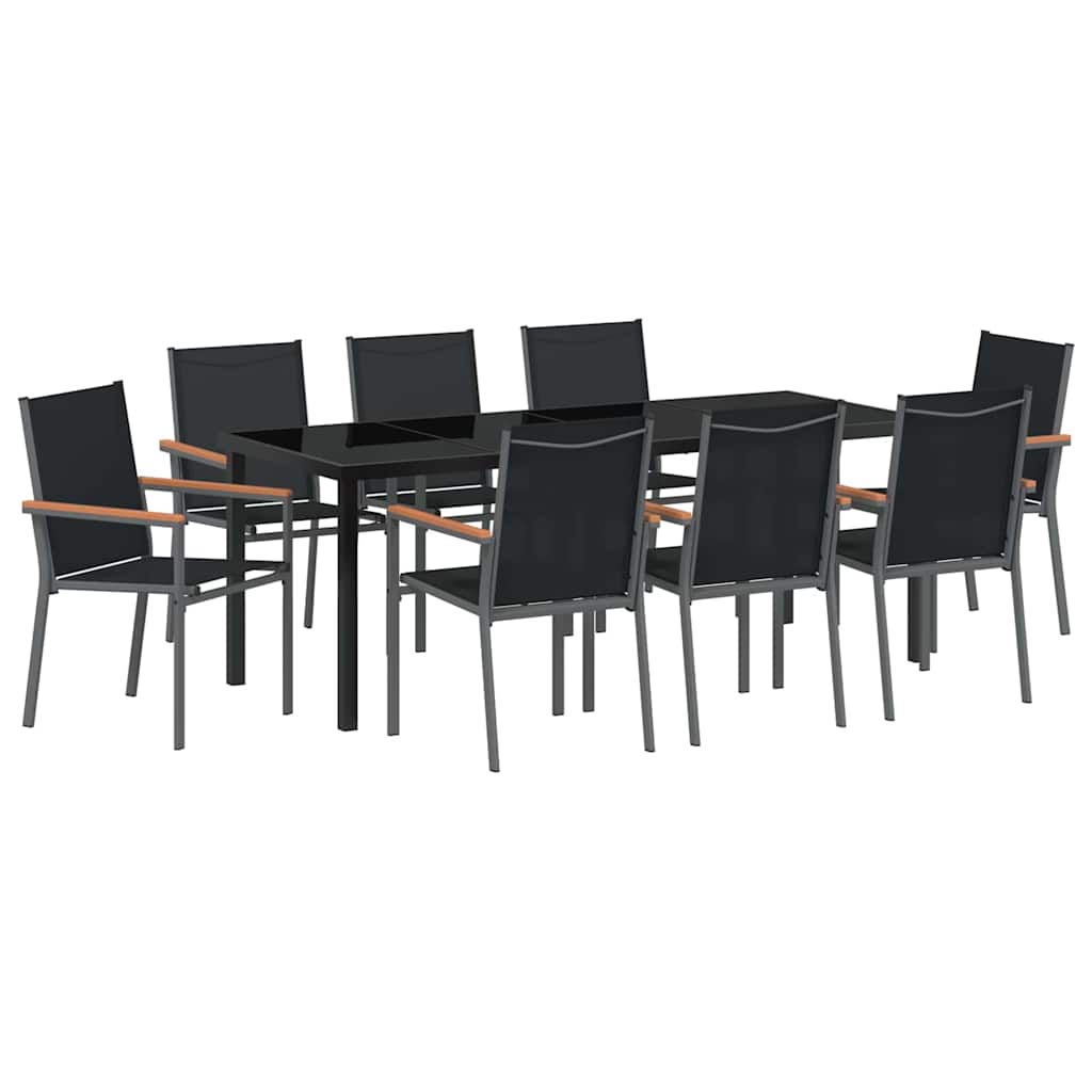 Set da Pranzo per Giardino 9 pcs Nero