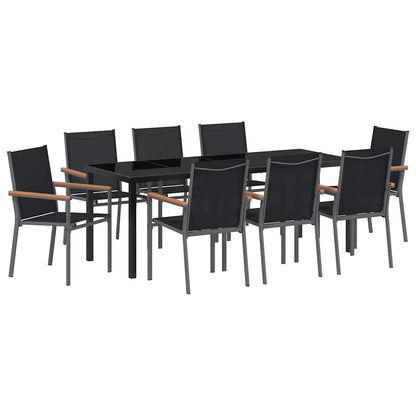 Set da Pranzo per Giardino 9 pcs Nero