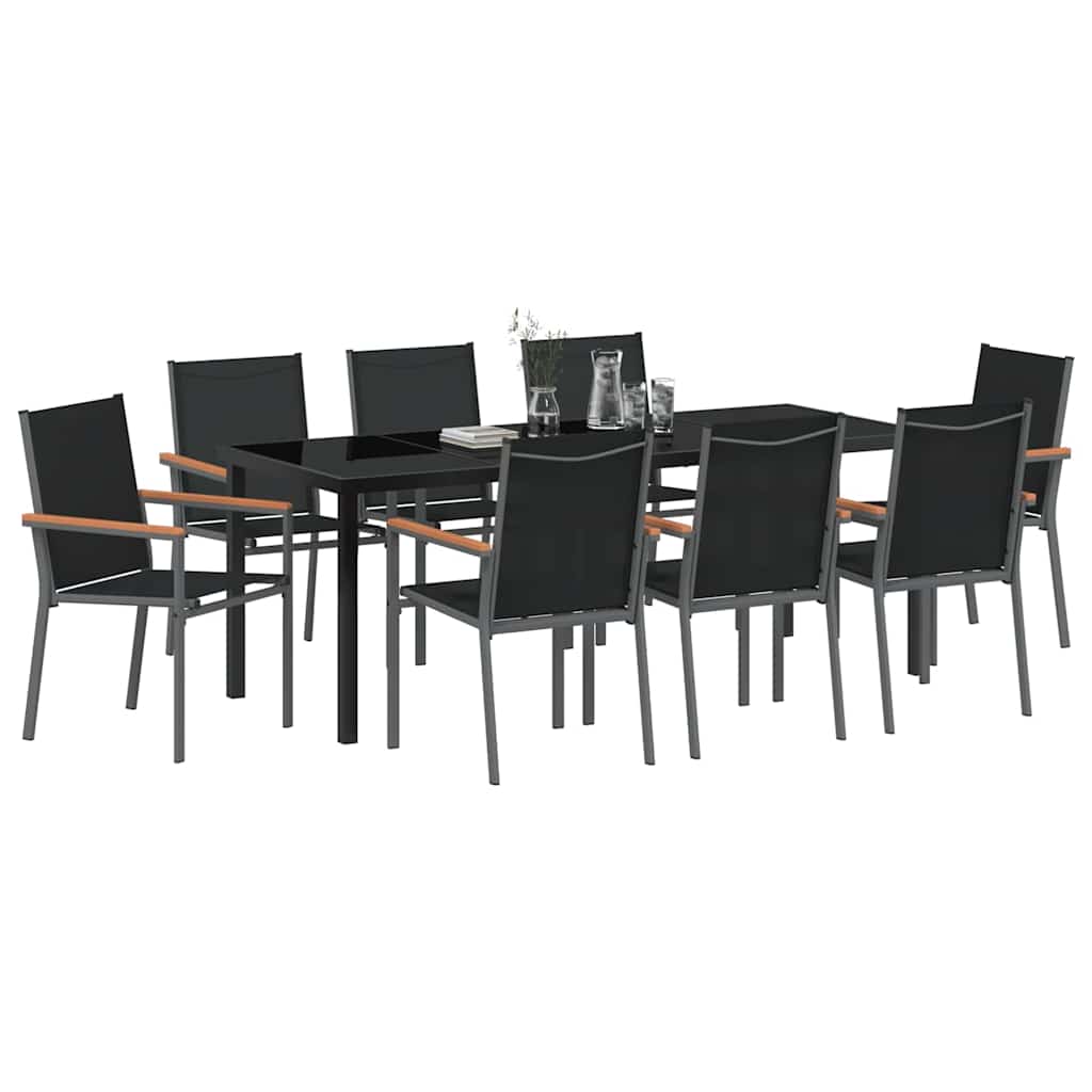 Set da Pranzo per Giardino 9 pcs Nero